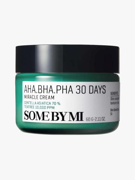 Some By Mi AHA-BHA-PHA Miracle Cream in branded tub component on a light gray background